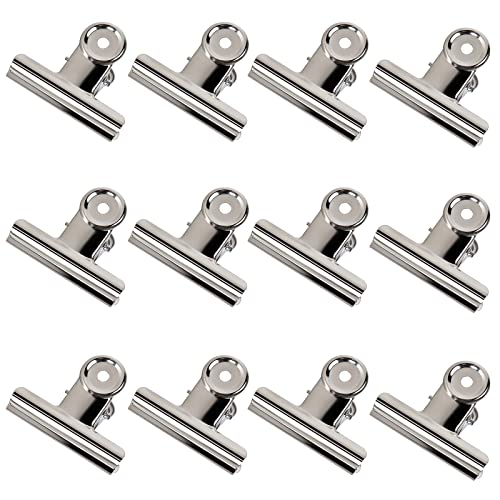 GUOKOFF 12 Stück Bulldog Clips Große, 50mm Multi-function Clip, Bulldog Scharnier Clips, Große Metall Binder Clips, Silber Edelstahl Datei Geld Binder Clips, Bulldogge Büroklammern Papierklammern von GUOKOFF