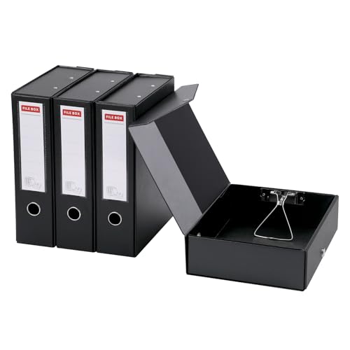 GUOKOFF 4 Stück Archivbox A4, Archiv-Schachtel mit 88mm Breit Rücken, Aktenboxen A4 mit Deckel, Archivbox Heftbox Dokumentenbox für Büro, Schule (Schwarz) von GUOKOFF