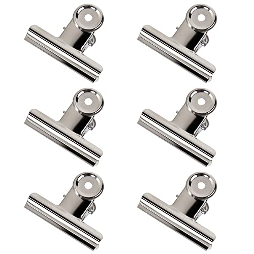 GUOKOFF 75mm Bulldogge Clip Große, 6 Stück Metall Scharnier Clips, Silber Edelstahl Papierbinder, Bulldog Binder Clips Büroklammern für Bilder, Fotos, Küche und Büro von GUOKOFF