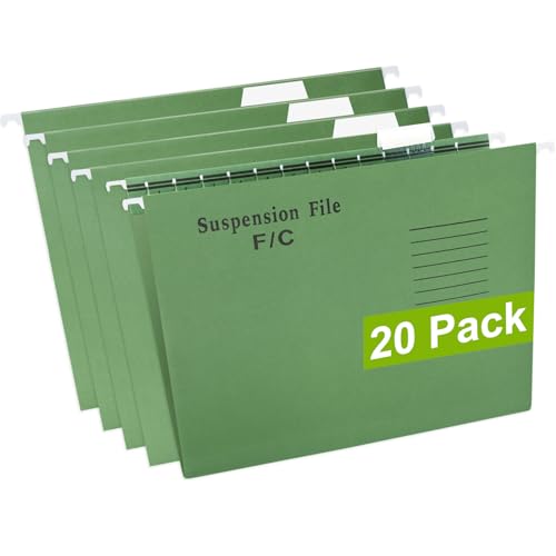 GUOKOFF Foolscap Hängemappen, 20 Stück Hängehefter DIN FC, Hängeregister Mappen mit Reitern und Karteneinsätzen, Hängemappen FC, Hängeregistraturen für Büro, Schule (Grün) von GUOKOFF