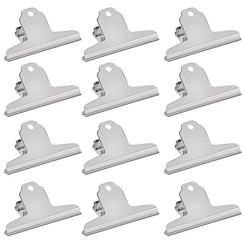 GUOKOFF 12 Stück Bulldogge Clip Große, 120mm Metall Scharnier Clips, Silber Edelstahl Papierbinder, Bulldog Binder Clips Büroklammern für für Bilder, Fotos, Küche und Büro von GUOKOFF