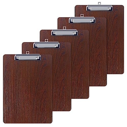 GUOKOFF Klemmbrett Holz A4, 5 Stück Klemmbrett, Hartplatten Klemmbrett A4 mit Gummierter Metalklemme, Schreibbrett Pad Halter Clipboard DIN A4 von GUOKOFF