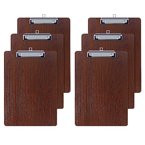 GUOKOFF Klemmbrett Holz A5, 6 Stück Klemmbrett, Hartplatten Klemmbrett A5 mit Gummierter Metalklemme, Schreibbrett Pad Halter Clipboard DIN A5 von GUOKOFF