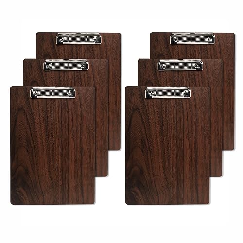 GUOKOFF Klemmbrett Holz A5, 6 Stück Hartplatten Klemmbrett A5,Schreibbrett Klemmbrett mit Metalklemme, Zwischenablage Schreibblock, Schreibbrett Pad Halter Clipboard DIN A5, Braun von GUOKOFF