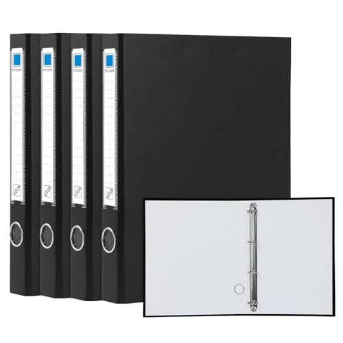 GUOKOFF Ringbuch A4, 4 Stück Ringbücher, 45mm Rücken, Kunststoff Ringbuch Mit 4 Ringen, Ringbuchordner für Geschäft, Büro, Schule (Schwarz) von GUOKOFF