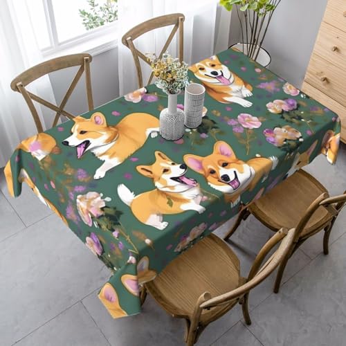 GUOLGP Corgi Multifunktionstischdecke mit Blumenmuster, rechteckig, wasserdicht, für Küche, Esszimmer, 89 x 140 cm von GUOLGP