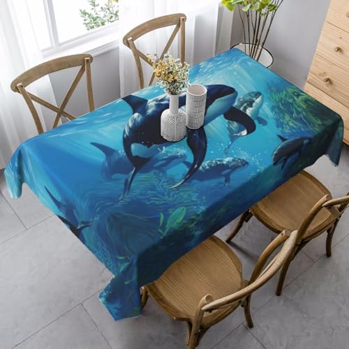 GUOLGP Killer Whales Swim Along Multifunktions-Tischdecke, rechteckig, wasserdicht, für Küche, Esszimmer, 89 x 140 cm von GUOLGP