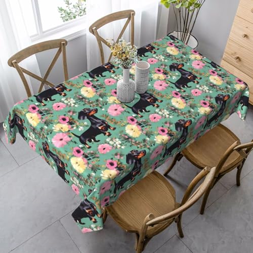 GUOLGP Multifunktionstischdecke mit Dackel-Blumenmuster, 89 x 140 cm, rechteckig, wasserdicht, für Küche, Esszimmer von GUOLGP