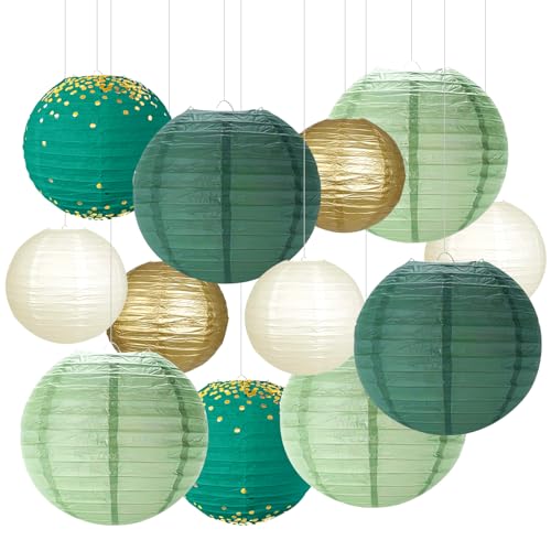 Lampions Party Deko Papierlampion Grün Gold Papier Laterne 12Stk Papierlaterne Rund Hängende Papierlaternen Für Hochzeiten Braut Babyparty Geschlecht Reveal Geburtstage Dekoration Lampions Party Deko Papierlampion Grün Gold Papier Laterne 12Stk Papierlaterne Rund Hängende Papierlaternen Für Hochzeiten Braut Babyparty Geschlecht Reveal Geburtstage Dekoration von GUOSIYAO