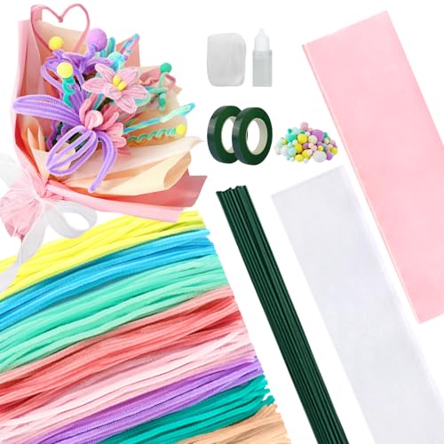 200 Stück Pfeifenreiniger Blumen Set, 8 Farben Pfeifenputzer zum Basteln, Pfeifenputzer Bunt, DIY Chenilledraht Inklusive Pompons, Blumenstäben, Klebeband, Kleber, Geschenkpapier, Schleifenband 200 Stück Pfeifenreiniger Blumen Set, 8 Farben Pfeifenputzer zum Basteln, Pfeifenputzer Bunt, DIY Chenilledraht Inklusive Pompons, Blumenstäben, Klebeband, Kleber, Geschenkpapier, Schleifenband von GUOYIHUA