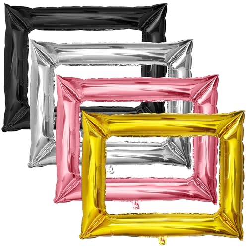 4 Stück Aufblasbarer Fotorahmen, Aluminiumfolie Fotobox Accessoires, DIY Fotobox Requisiten, Aufblasbarer Bilderrahmen für Geburtstagsfeier Hochzeit (Gold, Silber, Schwarz, Roségold) von GUOYIHUA