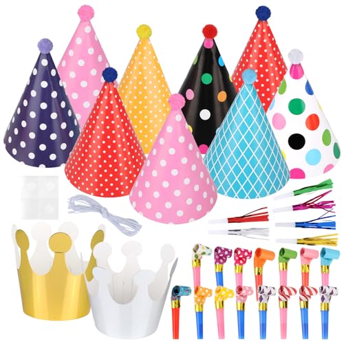 GUOYIHUA 32 Stück Partyhüte Set, Kinder Party Papier Geburtstagskrone, Party Kegel Hüte, Lufttröte Tröten, Lustige Kindergeburtstag Celebration Dekoration Set, Party Supplies Kinder und Erwachsene GUOYIHUA 32 Stück Partyhüte Set, Kinder Party Papier Geburtstagskrone, Party Kegel Hüte, Lufttröte Tröten, Lustige Kindergeburtstag Celebration Dekoration Set, Party Supplies Kinder und Erwachsene von GUOYIHUA