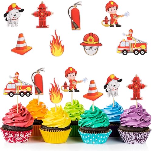 GUOYOU 24-teilige Feuerwehr-Tortendeko: Cupcake Deko, Muffin Deko, Kuchendeko für Kindergeburtstage & Partys in Rot & Gelb GUOYOU 24-teilige Feuerwehr-Tortendeko: Cupcake Deko, Muffin Deko, Kuchendeko für Kindergeburtstage & Partys in Rot & Gelb von GUOYOU