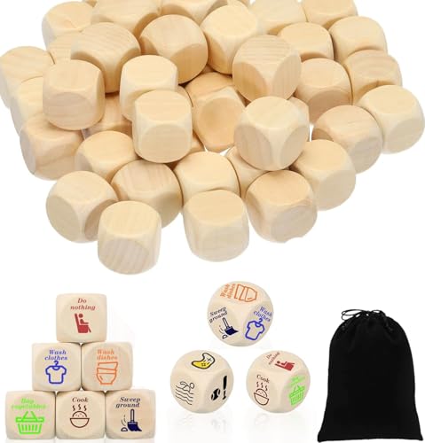 GUOYOU 50 Stück Holzwürfel, DIY Holz Würfel Blanko Unbemalte (20 mm), Leere Würfel mit Säckchen Natürliche Holzblöcke zum Bemalen, Holz Deko, DIY Handwerk von GUOYOU