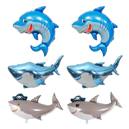 GUOYOU 6 PCS Riesen Hai Folienballon Party Dekoration, Hai Folienballon Geburtstag Party Hai Dekorationen für Kindergeburtstage, Mottopartys, unter dem Wasser Party (3 Arten) von GUOYOU