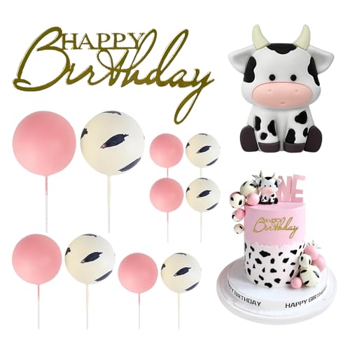 GUOYOU Kuchendekoration mit Kuhmotiven, Motiv: Kuh, Rosa, 12 Stück, inklusive Kuh, Tierfiguren, Kuhdruck, Kugel, Gold, Happy Birthday, Acrylschild für Babyparty, Geburtstagsparty, Kuh-Mottoparty GUOYOU Kuchendekoration mit Kuhmotiven, Motiv: Kuh, Rosa, 12 Stück, inklusive Kuh, Tierfiguren, Kuhdruck, Kugel, Gold, Happy Birthday, Acrylschild für Babyparty, Geburtstagsparty, Kuh-Mottoparty von GUOYOU