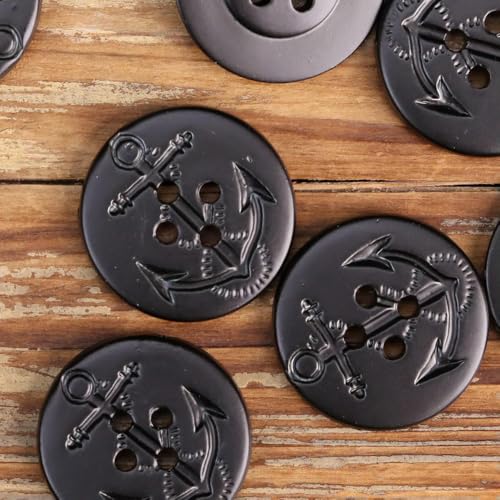 GUOZHAN 10 Stück große Schwarze Knöpfe, glänzend, Boot, Anker, Herrenanzug, Mantel, Nähzubehör, Klassische runde dunkle Knöpfe, DIY-Zubehör GUOZHAN 10 Stück große Schwarze Knöpfe, glänzend, Boot, Anker, Herrenanzug, Mantel, Nähzubehör, Klassische runde dunkle Knöpfe, DIY-Zubehör von GUOZHAN