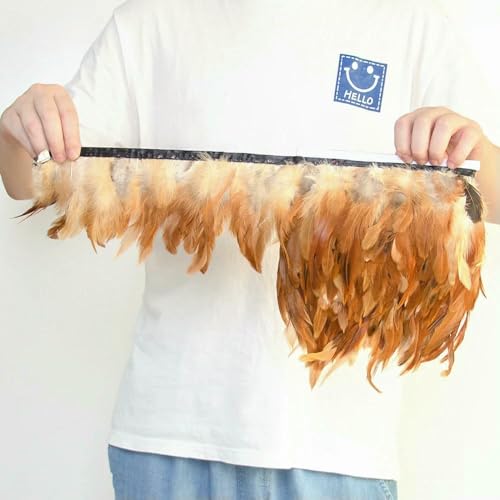 GUOZHAN 2 Meter natürliche Hühnerfedern-Besatz für Handarbeiten, Basteln, Kleidung, Hochzeit, Party-Dekoration, goldene Federbesatz-Fransen, 10–15 cm GUOZHAN 2 Meter natürliche Hühnerfedern-Besatz für Handarbeiten, Basteln, Kleidung, Hochzeit, Party-Dekoration, goldene Federbesatz-Fransen, 10–15 cm von GUOZHAN