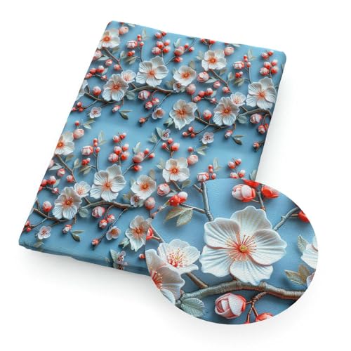 GUOZHAN 50 * 145 cm Kirschblüte 3D Blumenimitat Bedruckt Polyester/Reine Baumwolle Stoff Patchwork Nähen Quilt Stoff Handarbeitstuch von GUOZHAN
