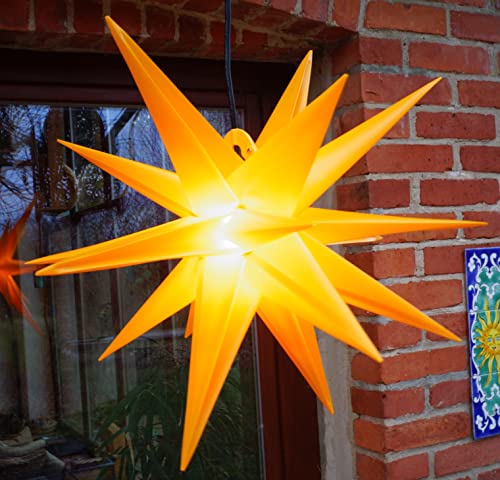 GURU SHOP 3D Batterie Außenstern Kaspar, Weihnachtsstern, Faltstern mit 18 Spitzen Incl. 7 m Kabel & LED Leuchtmittel - Ø 55 cm 4xAA Gelb, Kunststoff, Weihnachtsstern, Adventsstern von GURU SHOP
