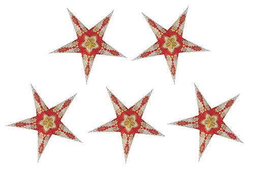 GURU SHOP 5 STK. Papier Ministern für Lichterkette, 20 cm, Faltbar, 5`er Set - Design 60, Papiersterne 20 cm für Lichterketten von GURU SHOP
