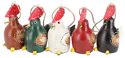GURU SHOP 5er Set Anhänger, Kleine Holzfigur, Tierfigur Hahn, Mehrfarbig, Suarholz, 8x4x5 cm, Tierfiguren von GURU SHOP