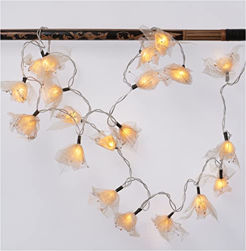 GURU SHOP Batterie Blüten LED Lichterkette mit Skelettblättern 20 Stk. - Beige, Skeletttblätter, 6x6x350 cm, Lichterketten von GURU SHOP