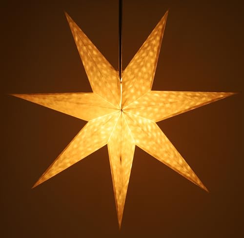 GURU SHOP Faltbarer Advents Leucht Papierstern, Weihnachtsstern 60 cm - Capella, Creme-weiß, Star Fensterdeko von GURU SHOP