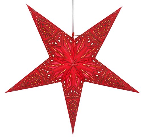 GURU SHOP Faltbarer Advents Leucht Papierstern, Weihnachtsstern 60 cm - Dadari Rot, Star Fensterdeko von GURU SHOP