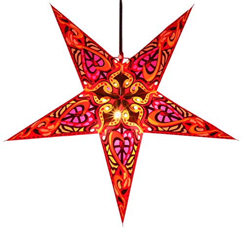 GURU SHOP Faltbarer Advents Leucht Papierstern, Weihnachtsstern 60 cm - Galadriel Rot, Papiersterne 60 cm von GURU SHOP