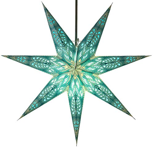 GURU SHOP Faltbarer Advents Leucht Papierstern, Weihnachtsstern 60 cm - Menora 7 Türkis, Star Fensterdeko von GURU SHOP