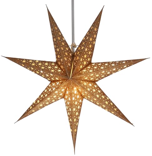 GURU SHOP Faltbarer Advents Leucht Papierstern, Weihnachtsstern 60 cm - Milenka Gold, Star Fensterdeko von GURU SHOP