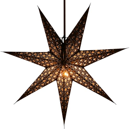 GURU SHOP Faltbarer Advents Leucht Papierstern, Weihnachtsstern 60 cm - Milenka Schwarz, Star Fensterdeko von GURU SHOP