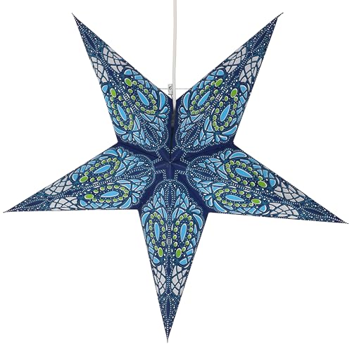 GURU SHOP Faltbarer Advents Leucht Papierstern, Weihnachtsstern 60 cm - Sunda Blau, Papiersterne 60 cm von GURU SHOP