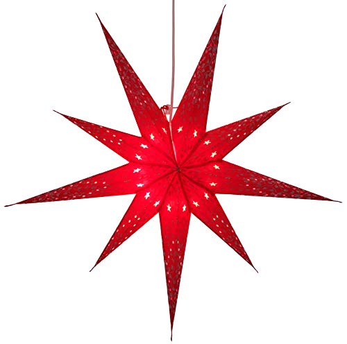 GURU SHOP Faltbarer Advents Leucht Papierstern, Weihnachtsstern 80 cm - Fiore Rot, Star Fensterdeko von GURU SHOP