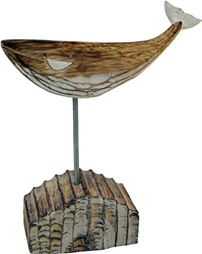 GURU SHOP Geschnitzte Holzfigur Wal, Moby Dick 1, auf Holz-Metallständer - Modell 1, Braun, 24x20x7 cm, Tierfiguren von GURU SHOP