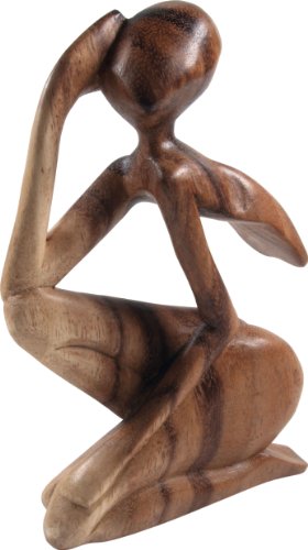 GURU SHOP Holzfigur, Statue, Deko Objekt Feng Shui 20 cm - Denker/Hellbraun, Dekoobjekte von GURU SHOP