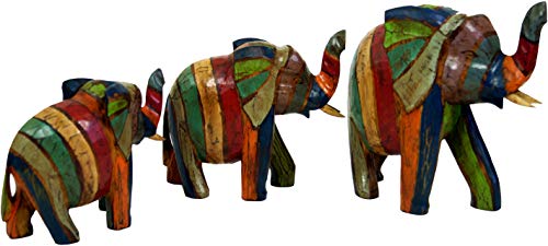 GURU SHOP Holzfigur Elefant in 3 Größen - Bunt Gestreift, Größe: Groß (24x25x9 cm), Tierfiguren von GURU SHOP