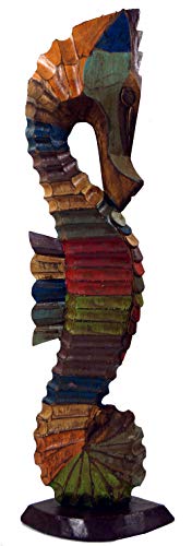 GURU SHOP Holzfigur Seepferd - Bunt Gestreift, Größe: Groß (50x15x9 cm), Tierfiguren von GURU SHOP