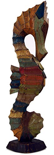GURU SHOP Holzfigur Seepferd - Bunt Gestreift, Größe: Mittel (40x11x7 Cm), Tierfiguren von GURU SHOP