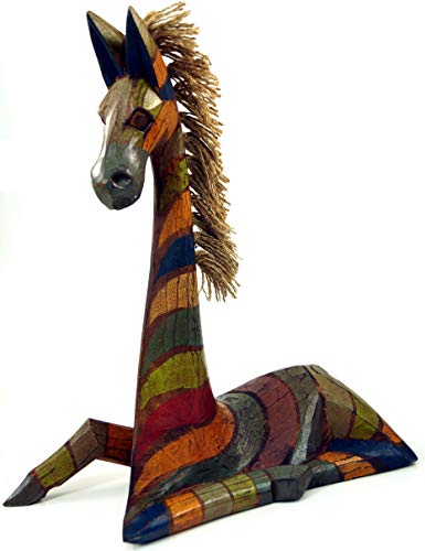 GURU SHOP Holzfigur Zebra in 3 Größen - Bunt Gestreift, Größe: Groß (41x36x15 cm), Tierfiguren von GURU SHOP