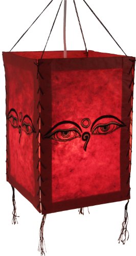 GURU SHOP Lokta Papier Hänge Lampenschirm, Deckenleuchte aus Handgeschöpftem Papier - Buddha Augen Rot, Lokta-Papier, 28x18x18 cm, Asiatische Lampenschirme aus Papier & Stoff von GURU SHOP