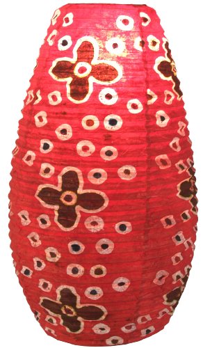 GURU SHOP Ovaler Lokta Papierlampenschirm, Hängelampe Coronada - Flower Power Rot, Lokta-Papier, 52x29x29 cm, Asiatische Lampenschirme aus Papier & Stoff von GURU SHOP