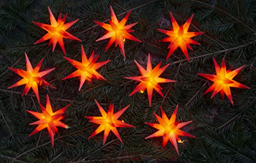 GURU SHOP Sternenkette, Lichterkette mit 10 x LED, Adventsstern, Außenstern, Weihnachtsstern Ø 12 cm, Länge 12,5 m, mit Timer - Rot, Kunststoff, Weihnachtsstern, Adventsstern von GURU SHOP
