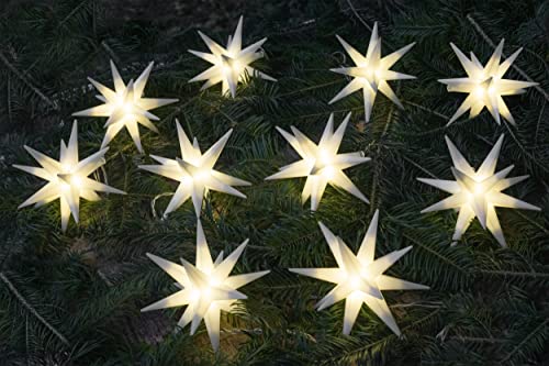 GURU SHOP Sternenkette, Lichterkette mit 10 x LED Adventsstern, Außenstern, Weihnachtsstern Ø 12cm, Länge 12,5 m, mit Timer - Weiß, Kunststoff, 12x12x12 cm, Weihnachtsstern, Adventsstern von GURU SHOP