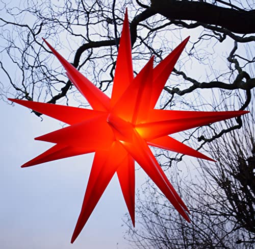 GURU SHOP 3D Außenstern Kaspar, Ø 55 cm, Weihnachtsstern, Faltstern mit 18 Spitzen, 4 m Außenleitung, LED Leuchtmittel - 230V E14 Rot, Kunststoff, Weihnachtsstern, Adventsstern von GURU SHOP