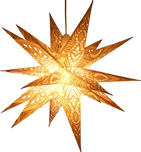 GURU SHOP Faltbarer Advents Leucht Papierstern, 3D Weihnachtsstern - Multipointer Menoris Natur, 60x60x60 cm, Star Fensterdeko von GURU SHOP