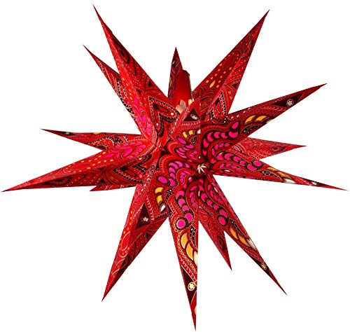 GURU SHOP Faltbarer Advents Leucht Papierstern, 3D Weihnachtsstern - Multipointer Menoris Rot, 60x60x60 cm, Star Fensterdeko von GURU SHOP