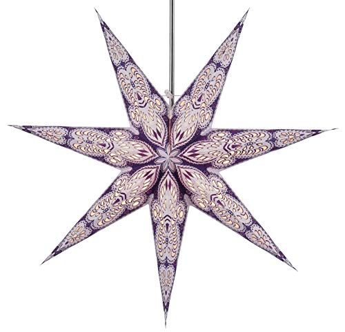 GURU SHOP Faltbarer Advents Leucht Papierstern, Weihnachtsstern 60 cm - Menora 7 Violett/natur, Star Fensterdeko von GURU SHOP