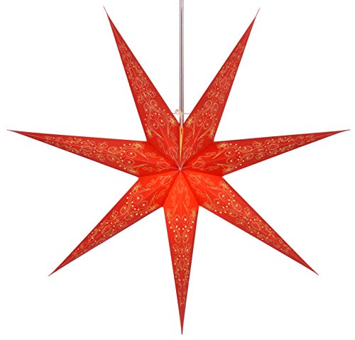 GURU SHOP Faltbarer Advents Leucht Papierstern, Weihnachtsstern 80 cm - Raja Rot, Star Fensterdeko von GURU SHOP